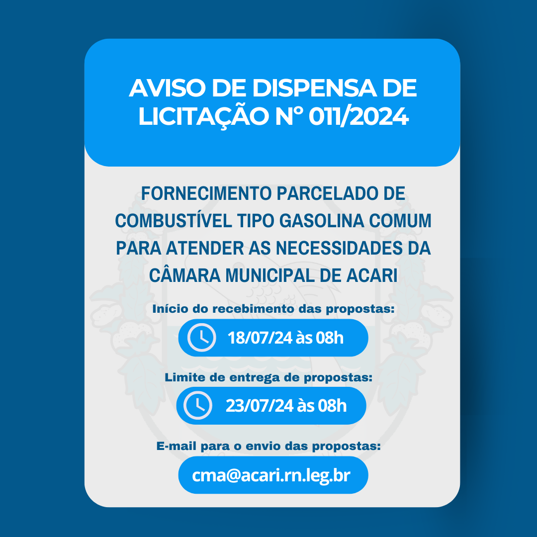 Aviso de Dispensa de Licitação nº 011/2024